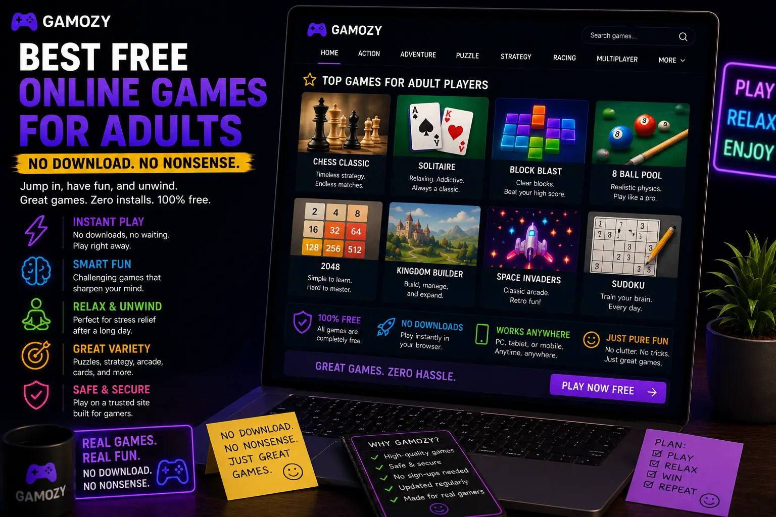 Best Free Online Games for Adults — No Download, No Nonsense
