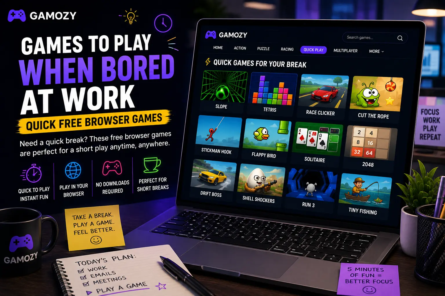 Games to Play When Bored at Work — Quick Free Browser Games